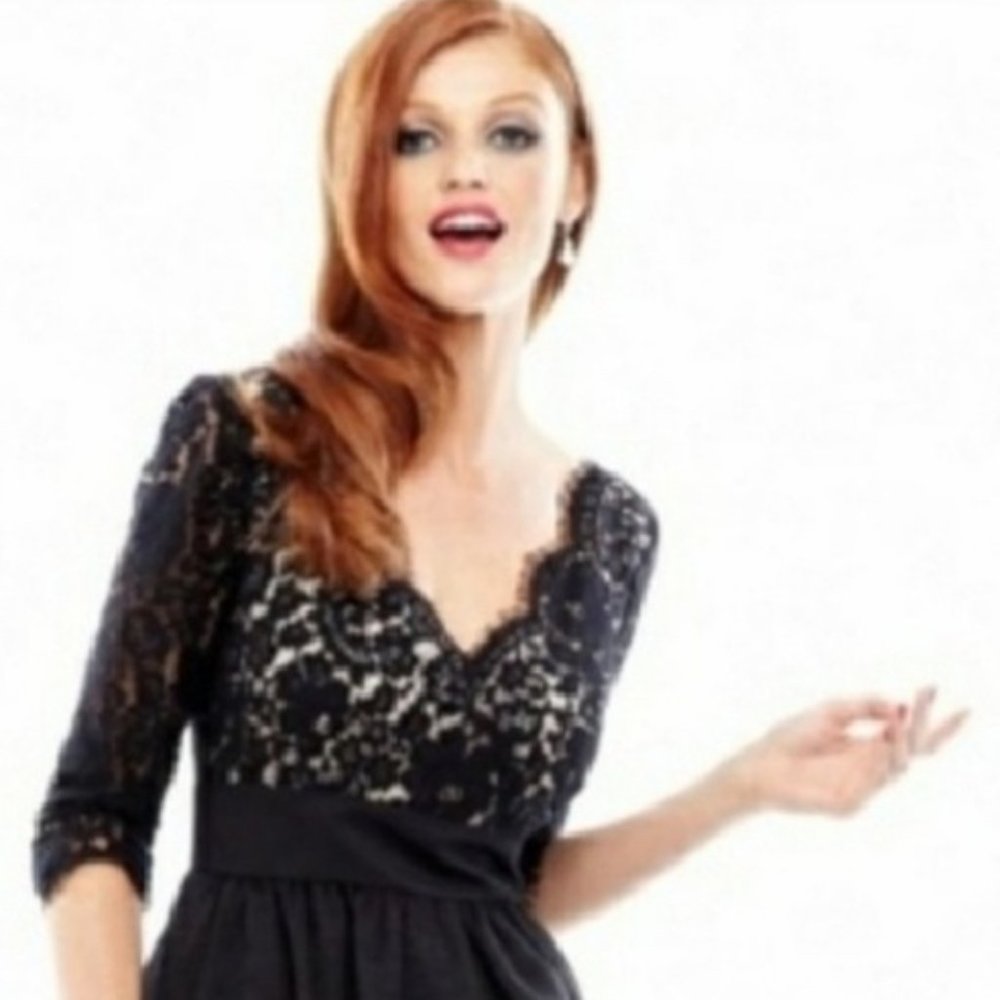 Size 0 Petite Eliza J Black Lace & Taffeta Cocktail Dress